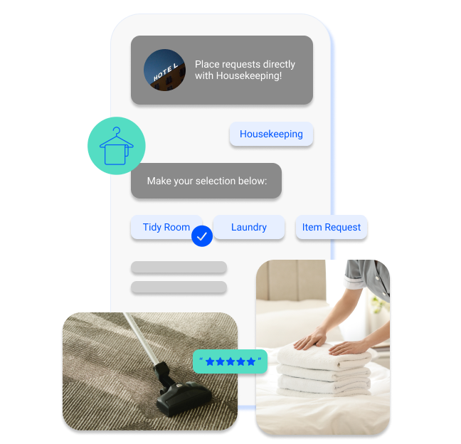 Vouch Room Request module on Guest Experience Platform, allowing guests to ask for housekeeping items, loans and requests on mobile phones