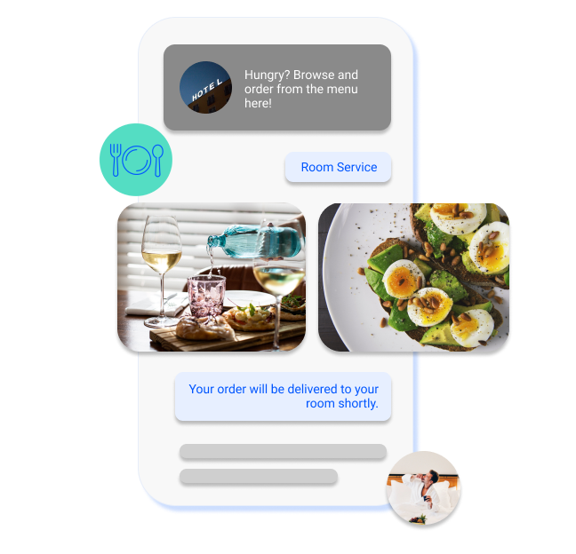 Vouch Contactless Dining module on Guest Experience Platform, allowing guests to browse room service restaurant menu and place F&B orders on mobile phones